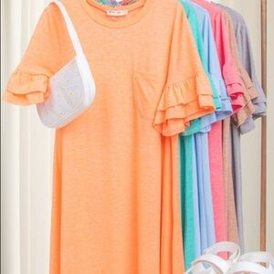 French terry ruffle pocket sleeve tee shirt dress